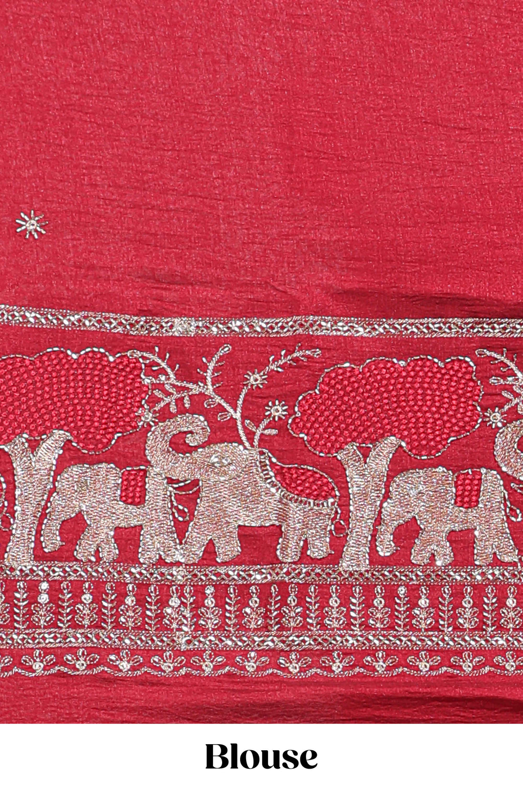 Gray zari checks georgette saree with small zari border and contrast aari work blouse