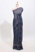 Blue vertical zari design georgette saree with self floral design border and matching blouse