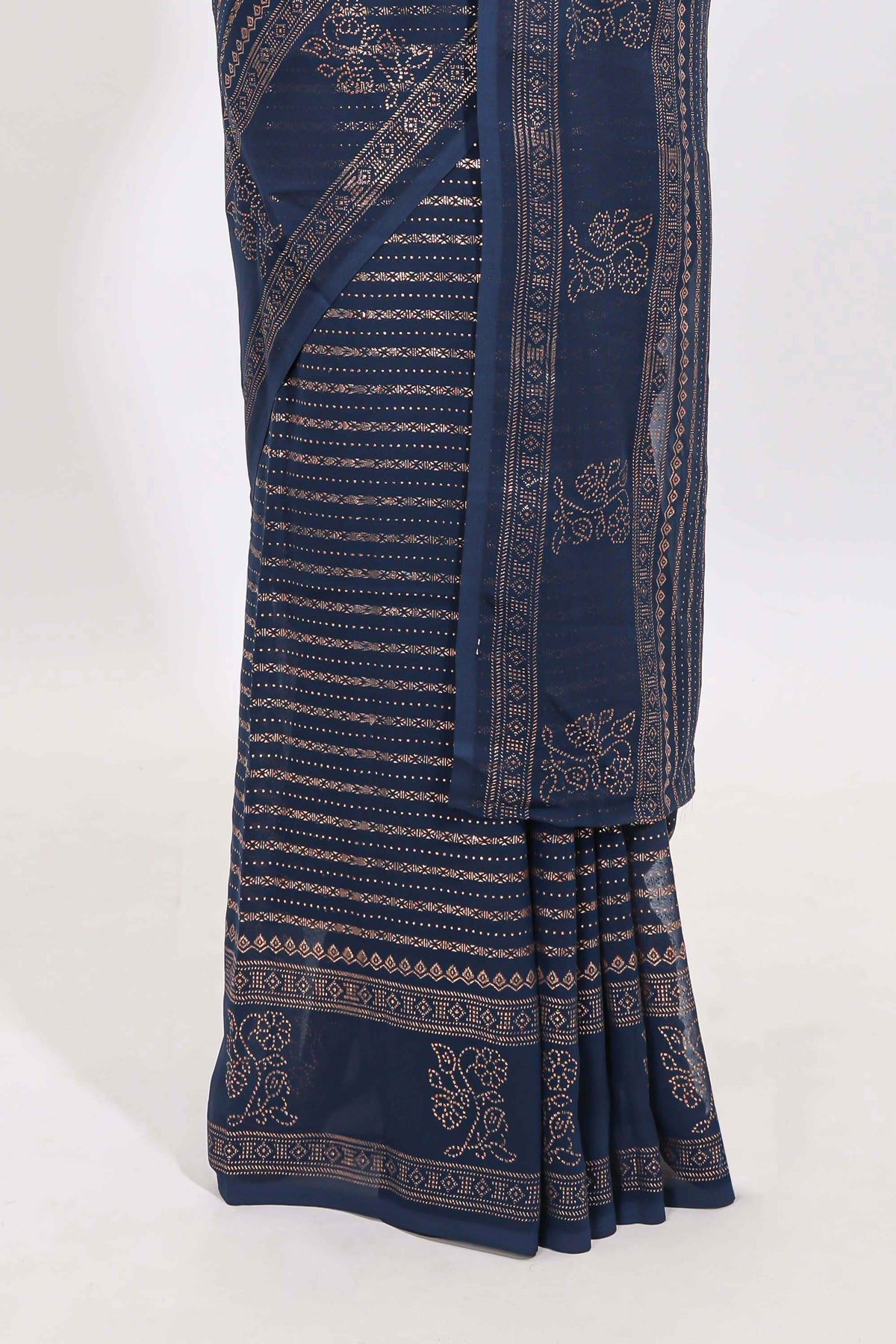 Blue vertical zari design georgette saree with self floral design border and matching blouse