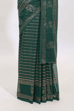 Green vertical zari design georgette saree with self floral design border and matching blouse