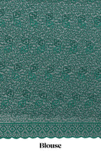 Green vertical zari design georgette saree with self floral design border and matching blouse