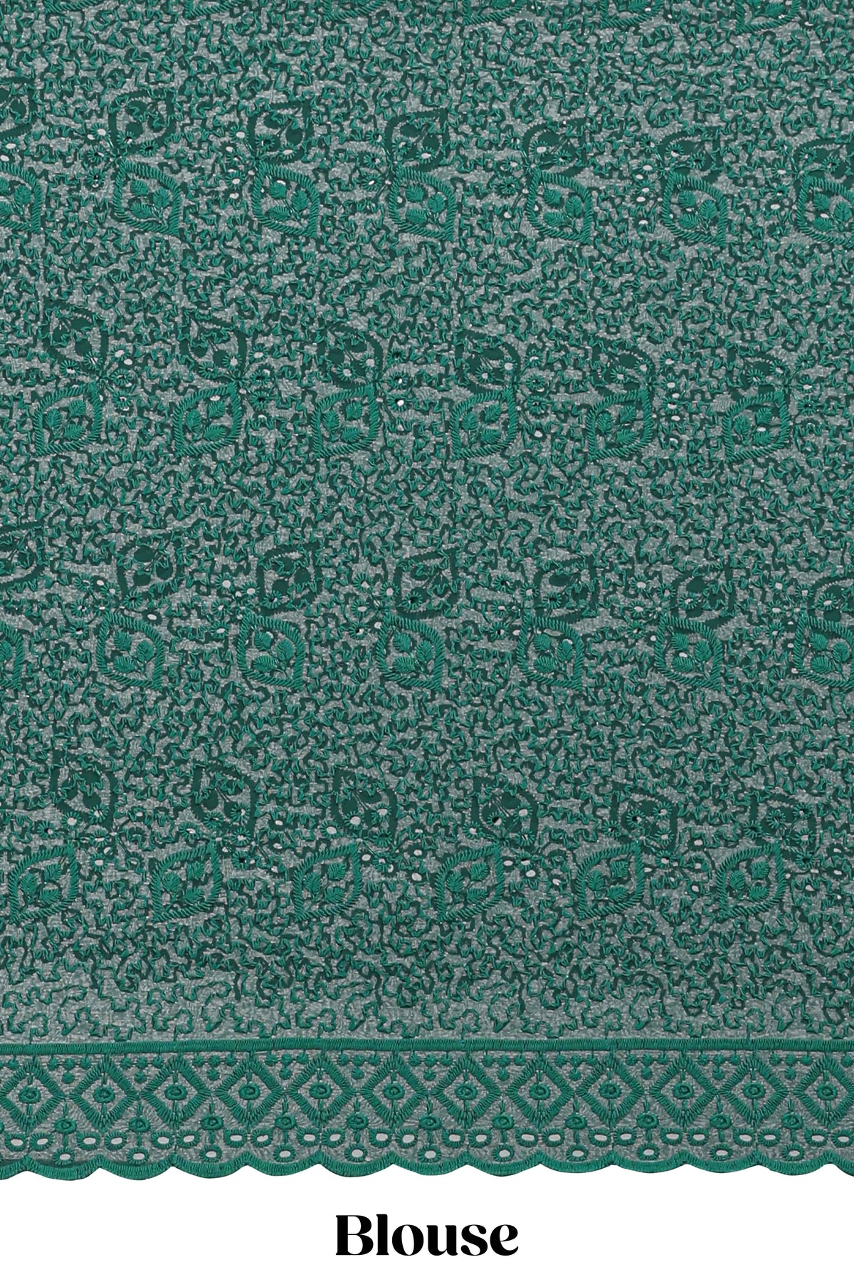 Green vertical zari design georgette saree with self floral design border and matching blouse