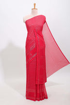 Pink vertical zari design georgette saree with self floral design border and matching blouse