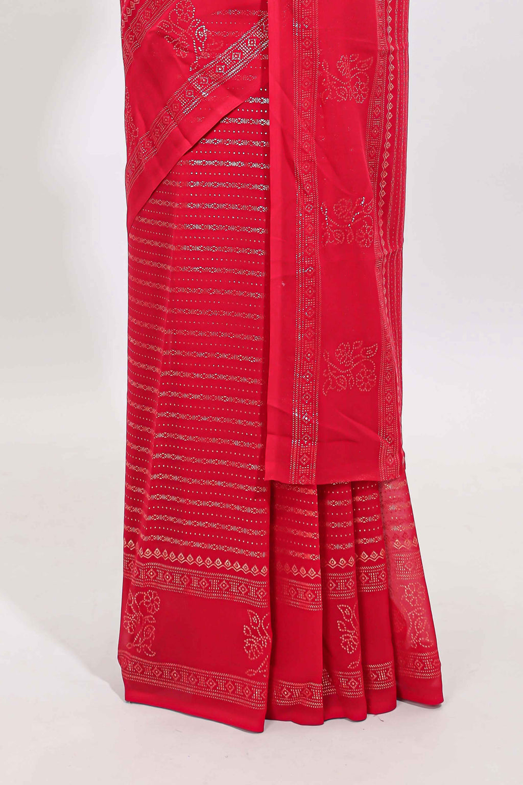 Pink vertical zari design georgette saree with self floral design border and matching blouse