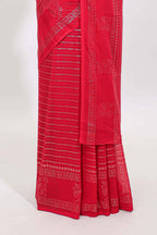 Pink vertical zari design georgette saree with self floral design border and matching blouse