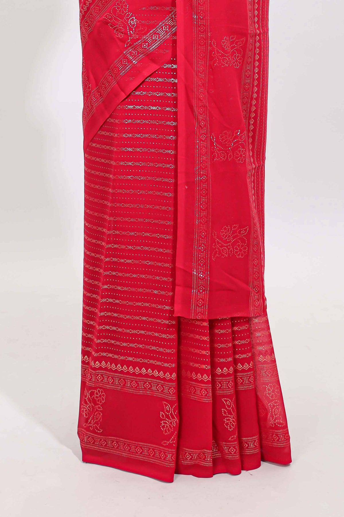 Pink vertical zari design georgette saree with self floral design border and matching blouse