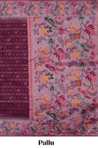 Wine color geometric zari motifs ikkat cotton saree with contrast floral & birds design border and zari motifs blouse