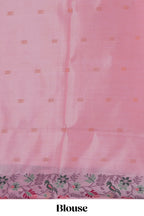 Wine color geometric zari motifs ikkat cotton saree with contrast floral & birds design border and zari motifs blouse