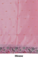 Wine color geometric zari motifs ikkat cotton saree with contrast floral & birds design border and zari motifs blouse