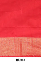 Mustard ikkat style motifs design ikkat cotton saree with contrast zari design border and plain blouse