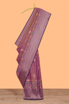 Plum lavender zari motifs design ikkat cotton saree with contrast zari design border and zari floral motifs blouse