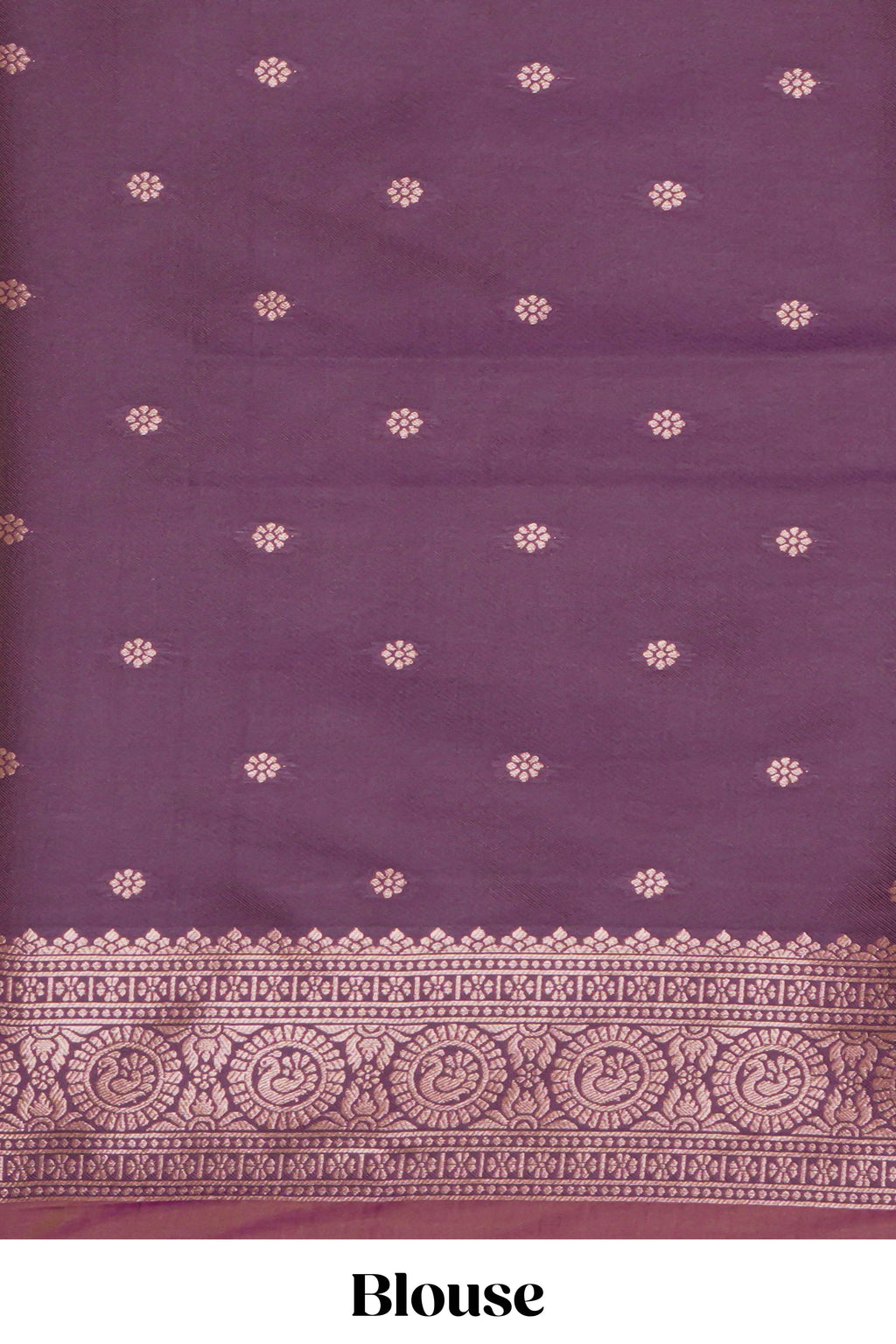 Plum lavender zari motifs design ikkat cotton saree with contrast zari design border and zari floral motifs blouse