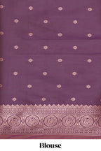 Plum lavender zari motifs design ikkat cotton saree with contrast zari design border and zari floral motifs blouse