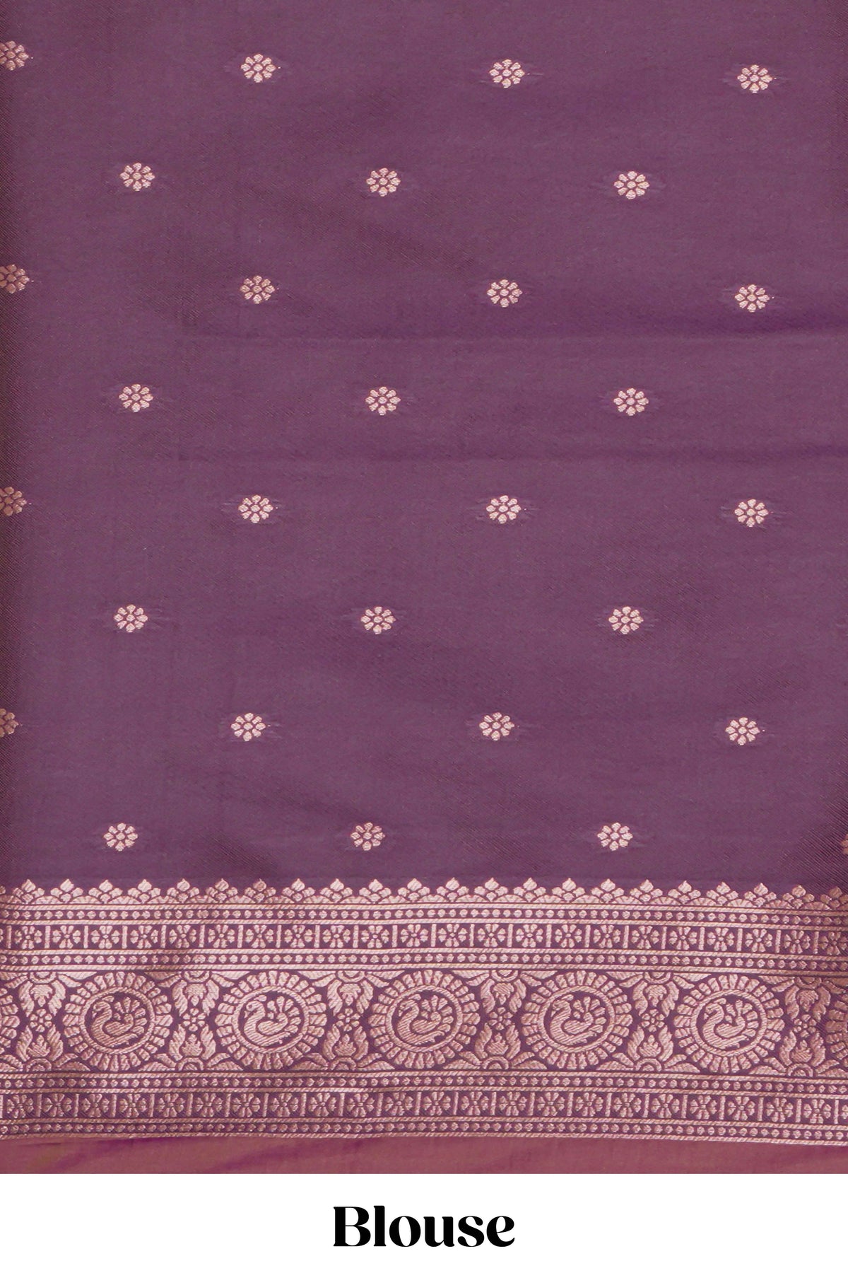 Plum lavender zari motifs design ikkat cotton saree with contrast zari design border and zari floral motifs blouse