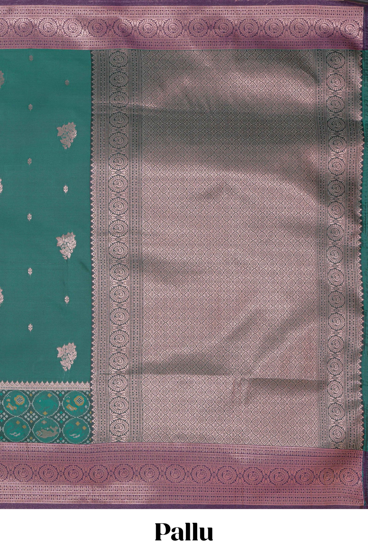 Green floral design zari motifs ikkat cotton saree with contrast zari design border and zari floral motifs blouse
