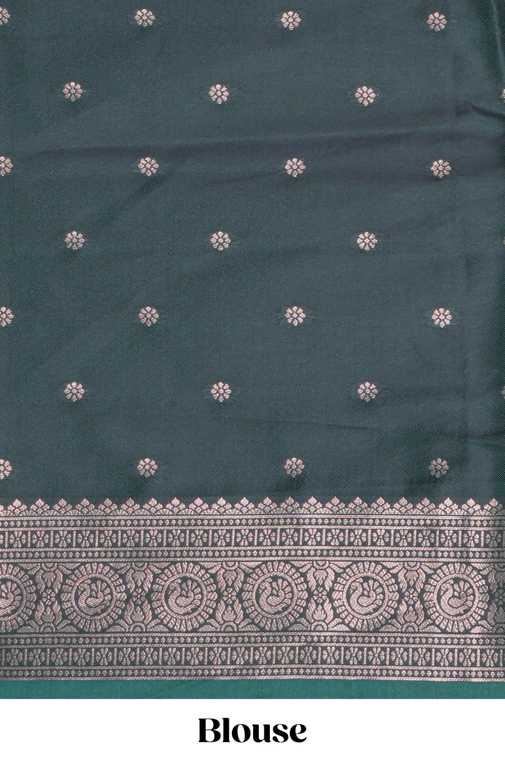 Green floral design zari motifs ikkat cotton saree with contrast zari design border and zari floral motifs blouse