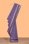 Lavender floral design zari motifs ikkat cotton saree with contrast zari design border and zari floral motifs blouse