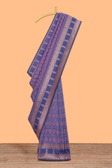 Lavender floral design zari motifs ikkat cotton saree with contrast zari design border and zari floral motifs blouse