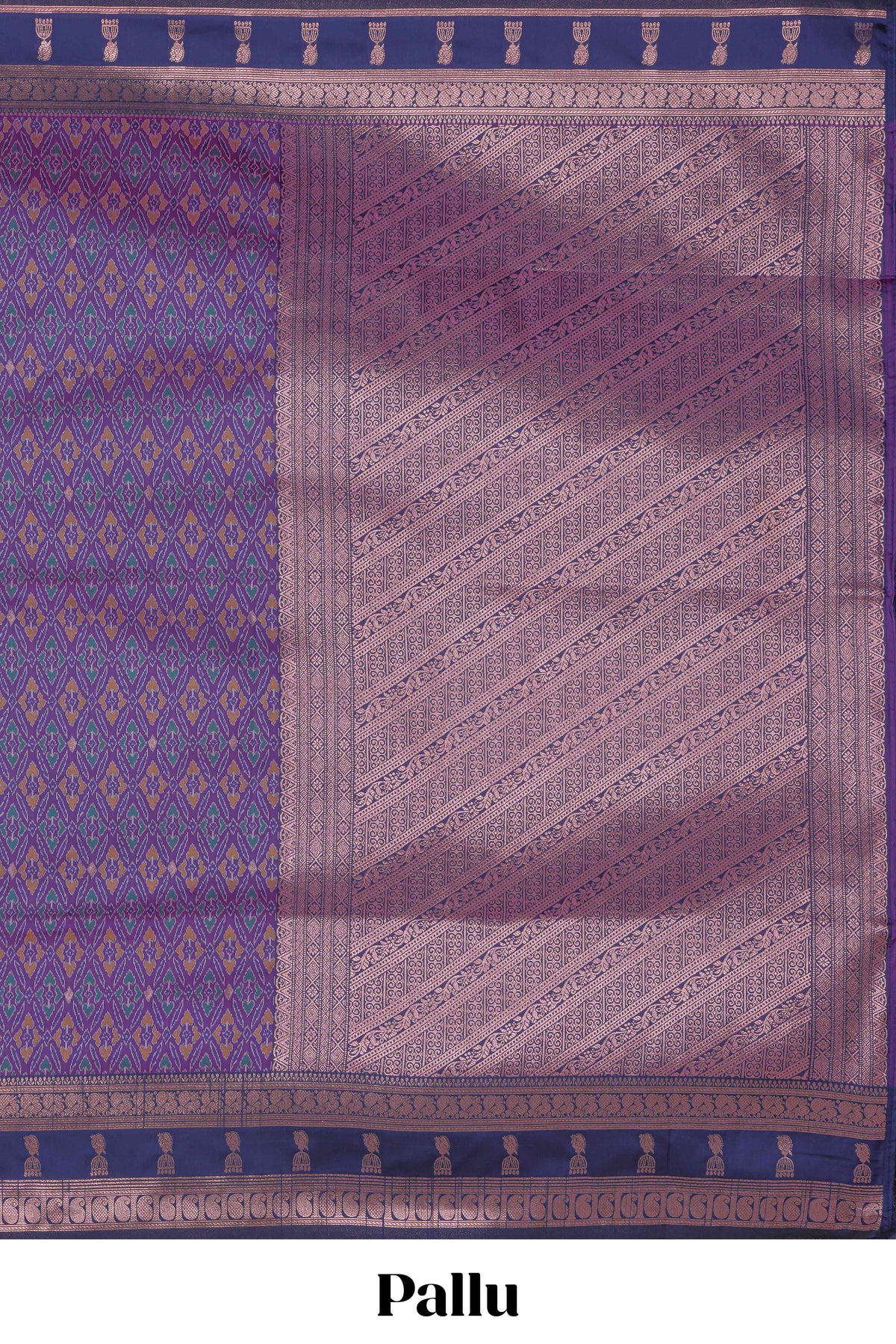 Lavender floral design zari motifs ikkat cotton saree with contrast zari design border and zari floral motifs blouse