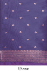 Lavender floral design zari motifs ikkat cotton saree with contrast zari design border and zari floral motifs blouse