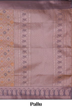 Pastel peach floral design zari motifs ikkat cotton saree with contrast zari design border and zari floral motifs blouse