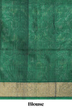 Grey ikkat style motifs design ikkat cotton saree with contrast zari design border and plain blouse
