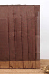 Brown shade checked ikkat cotton saree with self zari border and matching blouse