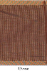 Brown shade checked ikkat cotton saree with self zari border and matching blouse