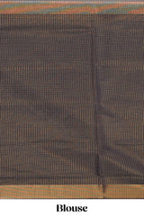 Black checked ikkat cotton saree with self zari border and matching blouse along with beautiful pallu showcasing ikkat design