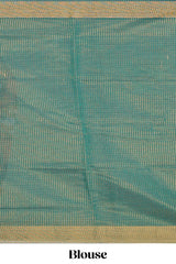 Green checked pure ikkat cotton saree with self zari border and matching blouse featuring beautifull ikkat design pallu