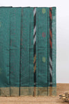 Teal green ikkat style geometric design pure ikkat cotton saree with self zari border and matching blouse comes with beautifull ikkat design pallu