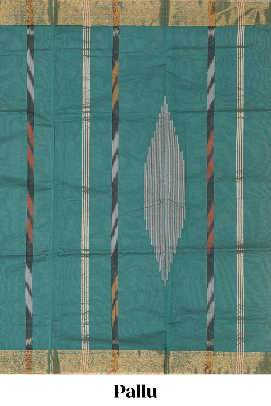 Teal green ikkat style geometric design pure ikkat cotton saree with self zari border and matching blouse comes with beautifull ikkat design pallu