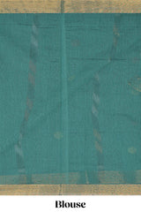 Teal green ikkat style geometric design pure ikkat cotton saree with self zari border and matching blouse comes with beautifull ikkat design pallu