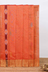 Orange ikkat style geometric design pure ikkat cotton saree with self zari border and matching blouse comes with beautiful ikkat design pallu
