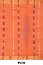 Orange ikkat style geometric design pure ikkat cotton saree with self zari border and matching blouse comes with beautiful ikkat design pallu