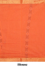 Orange ikkat style geometric design pure ikkat cotton saree with self zari border and matching blouse comes with beautiful ikkat design pallu