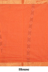 Orange ikkat style geometric design pure ikkat cotton saree with self zari border and matching blouse comes with beautiful ikkat design pallu