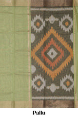 Teal green striped pure ikkat cotton saree with self zari border paired with beautiful ikkat design pallu and matching blouse