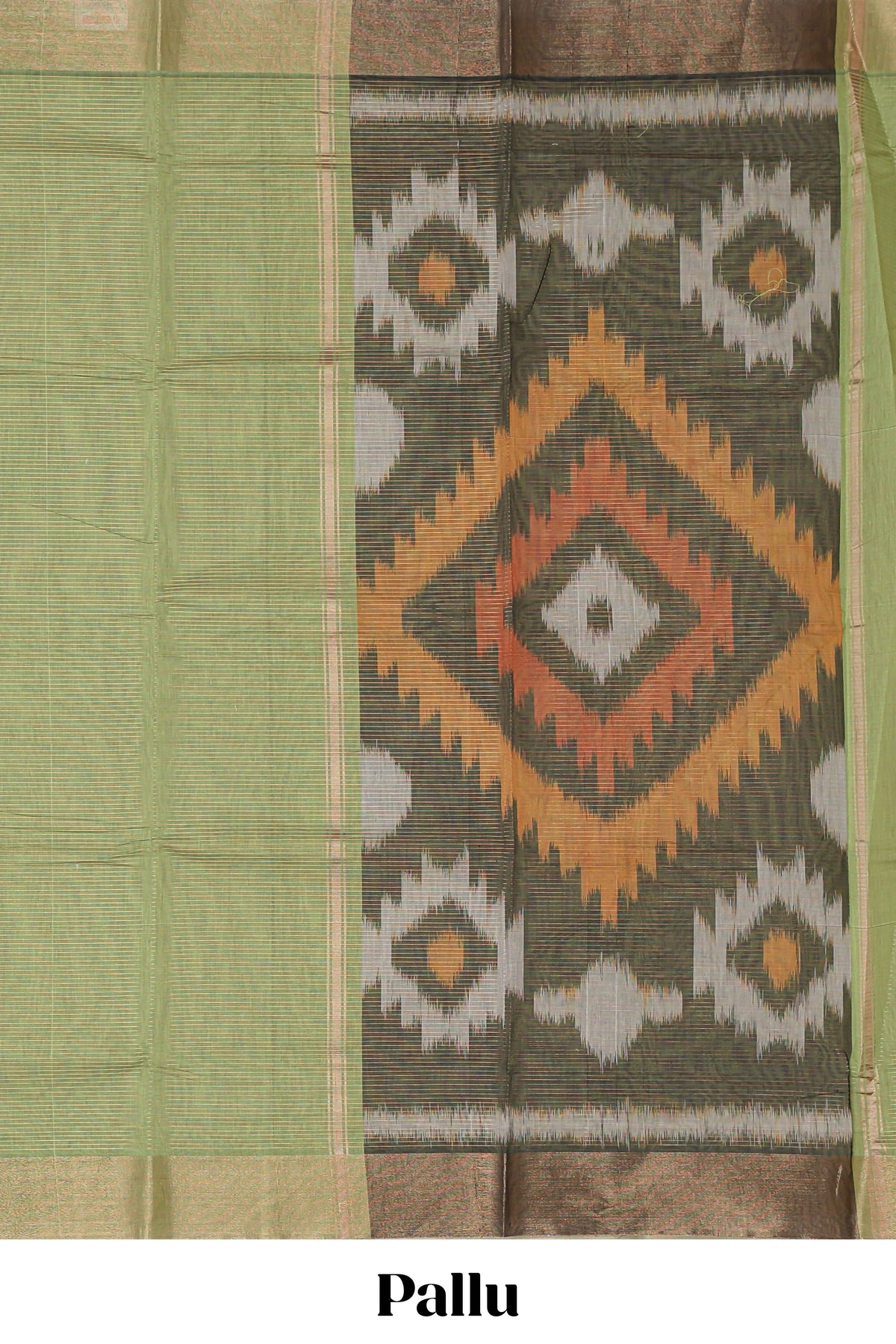 Teal green striped pure ikkat cotton saree with self zari border paired with beautiful ikkat design pallu and matching blouse