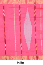 Pink motif designs ikkat cotton saree with contrast zari border and plain blouse