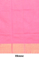 Pink motif designs ikkat cotton saree with contrast zari border and plain blouse
