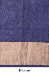 Blue ikkat design cotton saree with contrast zari border and plain blouse