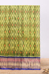 Green Geometric design ikkat cotton saree with contrast zari border and blouse