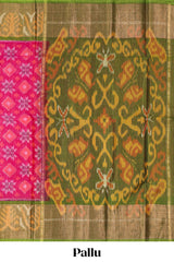 Pink geometric design ikkat cotton saree with contrast border and blouse