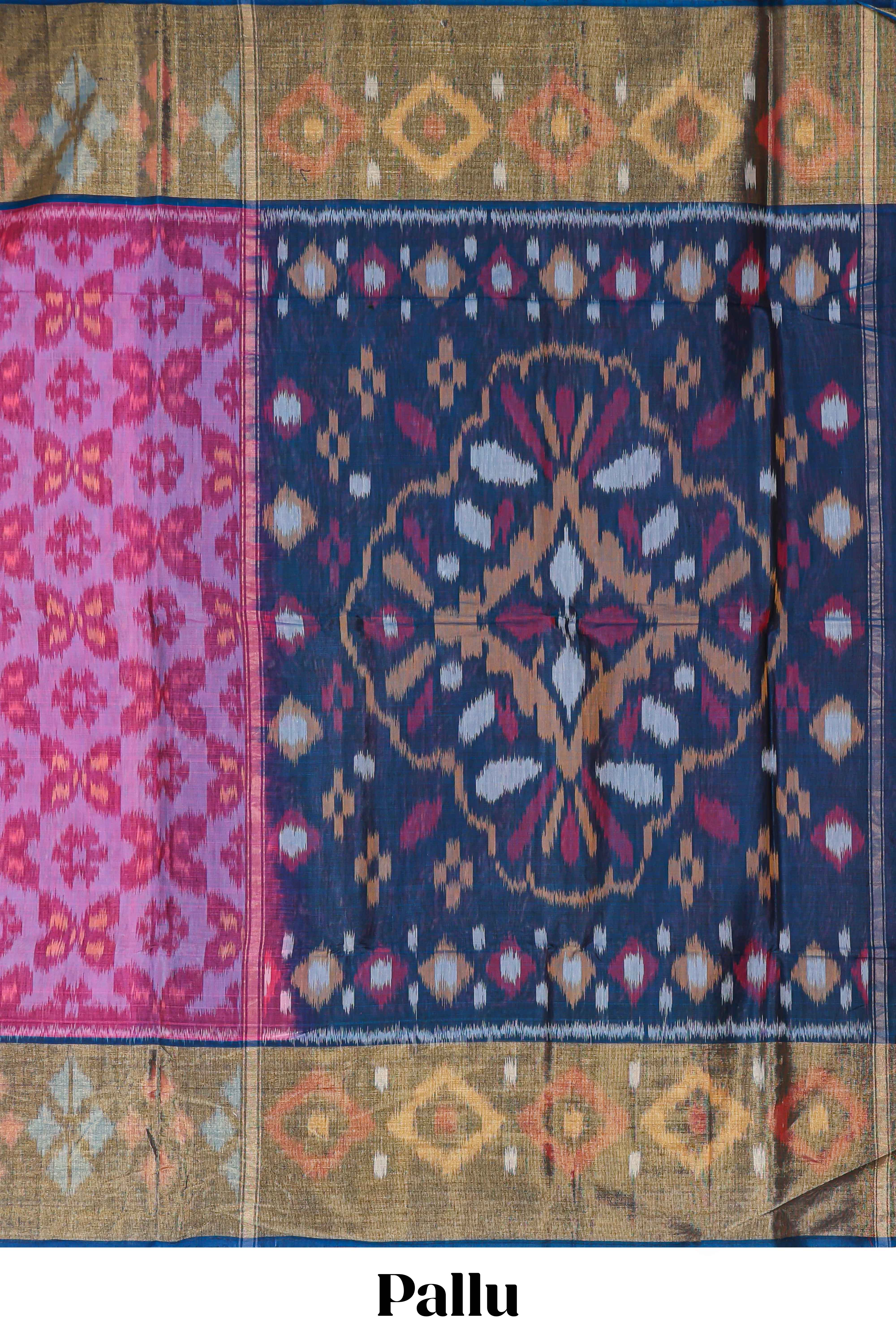 Lavender motifs design ikkat cotton saree with contrast border and blouse