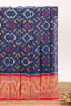 Blue geometric design ikkat cotton saree with contrast border and blouse
