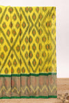 Yellow gemetric designed ikkat cotton saree with contrast border and blouse