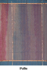 Mauve striped shades plain design ikkat cotton saree with self zari pallu and matching blouse
