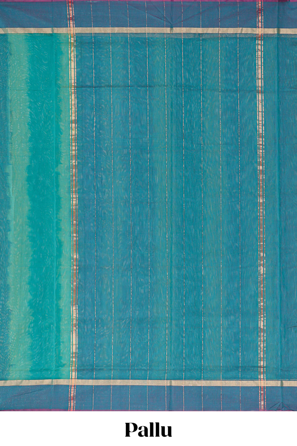 Teal blue striped shades plain design ikkat cotton saree with self zari pallu and matching blouse