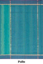 Teal blue striped shades plain design ikkat cotton saree with self zari pallu and matching blouse